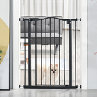 PawHut 29"-32" Pet Gate with Door Pressure Fit Dog Gate for Stairs - Black-Double locking system for extra security