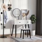 HOMCOM - Coiffeuse avec tabouret - 31,5 po L x 16,5 po l x 51,6 po H - blanc, noir-Comprend deux grands tiroirs, une étagère à 3 niveaux et un plateau spacieux pour ranger vos produits de beauté 
