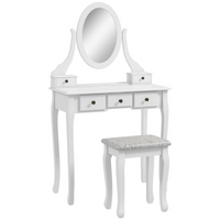 HOMCOM Vanity Desk with Stool - 31.5" L x 15.7" W x 55.1" H - White-Made of high quality MDF board and solid wood with stunning white paint finish 
