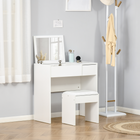 HOMCOM - Coiffeuse avec miroir rabattable et tabouret rembourré - 31,5 po L x 15,7 po l x 31,1 po H - blanc-Soulevez le plateau pour révéler des compartiments de rangement pour les cosmétiques et accessoires du quotidien 