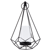 Truu Design Geo Wire Pillar Candle Holder, 9.5 x 15.25 inches, Black-Dimensions: 9.5"L x 17"H x 9.5"W
