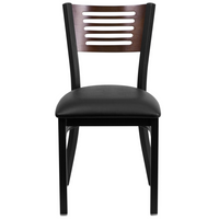 Flash Furniture HERCULES Series Black Slat Back Metal Restaurant Chair - Walnut Wood Back, Black Vinyl Seat - 2 Pack-Set of 2 Metal Dining Chairs