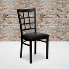 Flash Furniture - Chaise de restaurant de la série HERCULES en métal noir à dossier fenêtre - siège en vinyle noir-Cadre en acier de calibre 18
