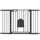 PawHut 30"-52" Extra Wide Pet Gate Barrier with Small Door - 30"H - Black-This safety gate for stairs allows door can swing in both direction