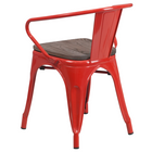Flash Furniture Metal Chair with Wood Seat & Arms - Red-Curved Back with Vertical Slat
