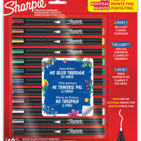 Sharpie Creative Water-Based Acrylic Paint Markers - Fine Tip - Assorted - Set of 12-Creative acrylic markers with a paint-like ink that won't bleed through paper