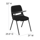 Flash Furniture Black Padded Ergonomic Shell Chair with Right Handed Flip-Up Tablet Arm-Black Powder Coated Frame Finish with Plastic Floor Glides