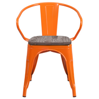 Flash Furniture - Chaise en métal orange avec siège et accoudoirs en bois-Ensemble de 4 chaises empilables de style bistro