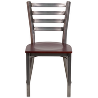 Chaise de restaurant de la série HERCULES en métal à enduit lustré avec dossier échelle transparent - siège en bois d'acajou-Ensemble de 2 chaises de salle à manger en métal