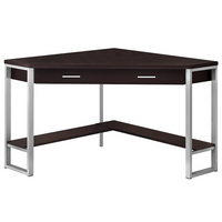 Monarch Specialties - 7502 Bureau 42 po - En Coin Espresso/Metal Argent-Bureau d'ordinateur de coin avec rangement au fini espresso brun foncé