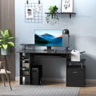 HOMCOM - Bureau d'ordinateur avec support d'écran et plateau à clavier - 59,75 po L x 23,5 po l x 34,75 po H - noir-Comprend un plateau coulissant pour clavier, un support CPU, une armoire et plusieurs étagères