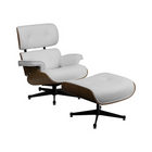 Nicer Furniture - chaise longue et pouf modernes en cuir italien - cuir blanc avec finition palissandre-Revêtement 100 % cuir aniline italien pleine fleur.