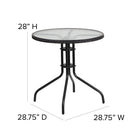 Flash Furniture 28" Round Glass Metal Table with Black Rattan Edging & 4 Black Rattan Stack Chairs-Round Table
