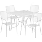 Table de jardin carrée de 35,5 po en acier blanc avec 4 chaises à dossier carré, intérieur/extérieur [CO-35SQ-02CHR4-WH-GG]-Finition poudrée blanche