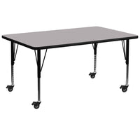 Flash Furniture – Table mobile, surface en stratifié de 30 x 72 po, hauteur ajustable préscolaire, gris (XUA3072RECGYTPC)-Gris/fini chromé, placage en stratifié, acier