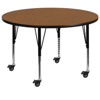 Flash Furniture – Table mobile préscolaire, surface en stratifié ronde de 42 po, hauteur ajustable, chêne (XUA42RNDOKTPC)-Chêne/fini chromé, placage en stratifié, acier