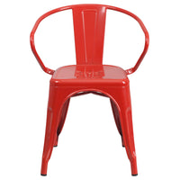 Flash Furniture – Chaise en métal avec accoudoirs pour l’intérieur et l’extérieur, rouge (CH31270RED)-Chaise empilable de style bistro