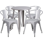 24'' Round Silver Metal Indoor-Outdoor Table Set with 4 Arm Chairs (CH-51080TH-4-18ARM-SIL-GG)-Indoor Outdoor Sets