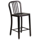 Tabouret de comptoir en métal 24 po à dossier à lattes verticales, intérieur/extérieur, noir antique et or (CH-61200-24-BQ-GG)-Capacité de poids de 500 lb