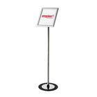 Futech FSH011S Landscape/Portrait Floor Sign Holder - 10.5" x 13" Signs - Silver-The FSH011S floor stand holder is a 360-degree adjustable display for retail needs. This stand is suited for an indoor environment where promotions, menu items, and general information can be used.
