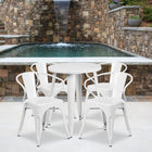 24'' Round White Metal Indoor-Outdoor Table Set with 4 Arm Chairs (CH-51080TH-4-18ARM-WH-GG)-24"W x 24"D x 29"H