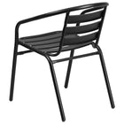 Table carrée de 23,5 po en verre/métal et 2 chaises empilables noires en aluminium avec dossier à lattes (TLH-0731SQ-017CBK2-GG)-Pour une utilisation intérieure et extérieure
