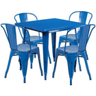 Flash Furniture 31.5'' Square Blue Metal Indoor-Outdoor Table Set with 4 Stack Chairs (ET-CT002-4-30-BL-GG)-Galvanized Steel, Metal, Rubber