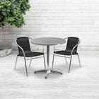 Flash Furniture 27.5'' Round Aluminum Indoor-Outdoor Table with 2 Black Rattan Chairs (TLH-ALUM-28RD-020BKCHR2-GG)-Aluminum, Black