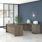 Bureau en U 72 po x 36 po avec classeur mobile Studio C de Bush Business Furniture - hickory moderne/hickory moderne-Le fini en stratifié thermofusionné protège l’ensemble de mobilier de bureau contre les rayures et les taches