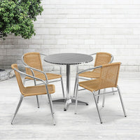 Flash Furniture – Table ronde de 27,5 po en aluminium avec 4 sièges en rotin beige, int/ext (TLH-ALUM-28RD-020BGECHR4-GG)-Aluminium, beige