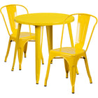 30'' Round Yellow Metal Indoor-Outdoor Table Set with 2 Cafe Chairs [CH-51090TH-2-18CAFE-YL-GG]-Metal Cafe Table