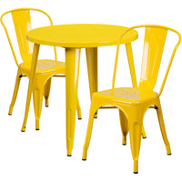 30'' Round Yellow Metal Indoor-Outdoor Table Set with 2 Cafe Chairs [CH-51090TH-2-18CAFE-YL-GG]-Metal Cafe Table