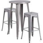 24'' Round Silver Metal Indoor-Outdoor Bar Table Set with 2 Square Seat Backless Barstools (CH-51080BH-2-30SQST-SIL-GG)-Indoor Outdoor Sets