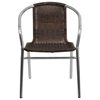 Flash Furniture Commercial Aluminum & Dark Brown Rattan Indoor-Outdoor Restaurant Stack Chair-Stackable Cafe Chair