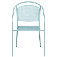 Chaise de patio en acier avec accoudoirs et dossier rond, intérieur/extérieur, bleu ciel (CO-3-SKY-GG)-Chaise de jardin empilable