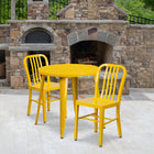 Table ronde de 30 po en métal avec 2 chaises à dossier à lattes verticales, int./ext., jaune (CH-51090TH-2-18VRT-YL-GG)-30 larg. x 30 prof. x 29,50 haut. (po)