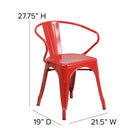 Flash Furniture Red Metal Indoor-Outdoor Chair with Arms-Galvanized Steel Construction
