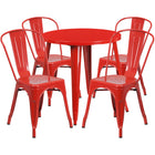 Table ronde de 30 po en métal avec 4 chaises de bistro, intérieur/extérieur, rouge [CH-51090TH-4-18CAFE-RED-GG]-Table à café en métal