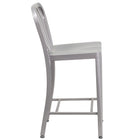 Flash Furniture 24" High Silver Metal Indoor-Outdoor Counter Height Stool with Vertical Slat Back-Vertical Slat Back
