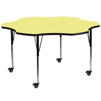 Flash Furniture – Table mobile en fleur, surface en stratifié de 60 po, pattes ajustables en hauteur, jaune (XUA60FLRYLTAC)-Stratifié jaune, chrome et d’acier