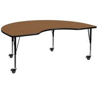 Flash Furniture Mobile 48''W x 72''L Kidney-Shaped Activity Table, Oak Laminate Top, Adjustable Preschool Legs (XUA4872KIDOKTPC)-Oak/Chrome, Laminate, Steel