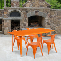 Flash Furniture – Table rectangulaire de 31,5 x 63 po en métal orange et 4 fauteuils, intérieur/extérieur (ET-CT005-4-70-OR-GG)-Acier galvanisé, métal, caoutchouc
