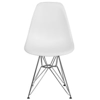 Flash Furniture - 2 pièces Chaise de la série Elon en plastique blanc avec base chromée-Ensemble de 2 chaises d'appoint auxiliaires
