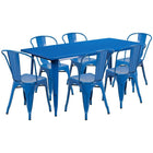 Flash Furniture – Table rectangulaire de 31,5x63po en métal bleu/6 chaises empilables, intérieur/extérieur (ET-CT005-6-30-BL-GG)-Pour six personnes