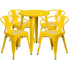24'' Round Yellow Metal Indoor-Outdoor Table Set with 4 Arm Chairs (CH-51080TH-4-18ARM-YL-GG)-Indoor Outdoor Sets