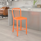 Tabouret de comptoir en métal à dossier à lattes verticales, intérieur/extérieur, hauteur de 24 po, orange (CH-61200-24-OR-GG)-7
