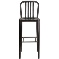 Flash Furniture 30" High Black-Antique Gold Metal Indoor-Outdoor Barstool with Vertical Slat Back-Industrial Style Modern Barstool