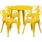Ensemble avec table ronde en métal de 30 po et 4 sièges à accoudoirs, intérieur/extérieur, jaune (CH-51090TH-4-18ARM-YL-GG)-Ensembles d’intérieur et d’extérieur