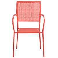 Chaise de patio en acier avec accoudoirs et dossier carré, intérieur/extérieur, corail (CO-2-RED-GG)-Chaise de jardin empilable