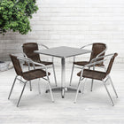 Flash Furniture 27.5" Square Aluminum Indoor-Outdoor Table Set with 4 Dark Brown Rattan Chairs-Set Includes Table and 4 Chairs